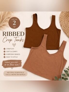 SHEIN Ribbed Scoop Neck Tank Tops — Brown & Dusty Rose